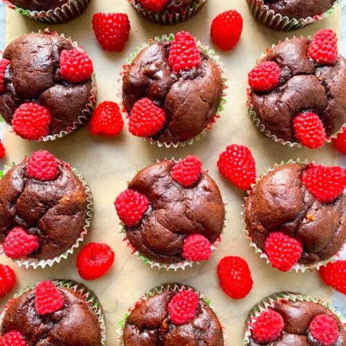 Chocolate raspberry muffins.
