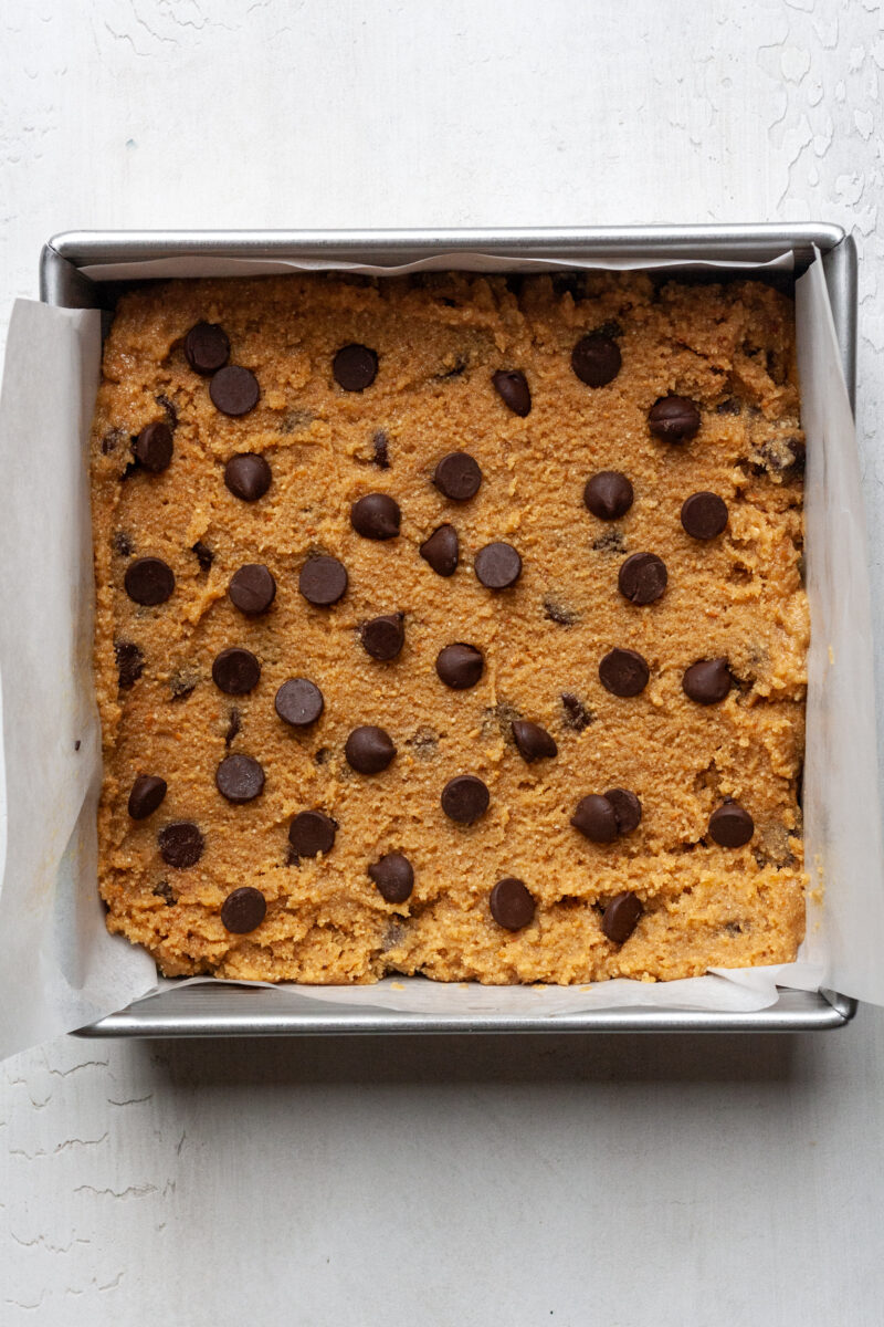 Dough in square pan.