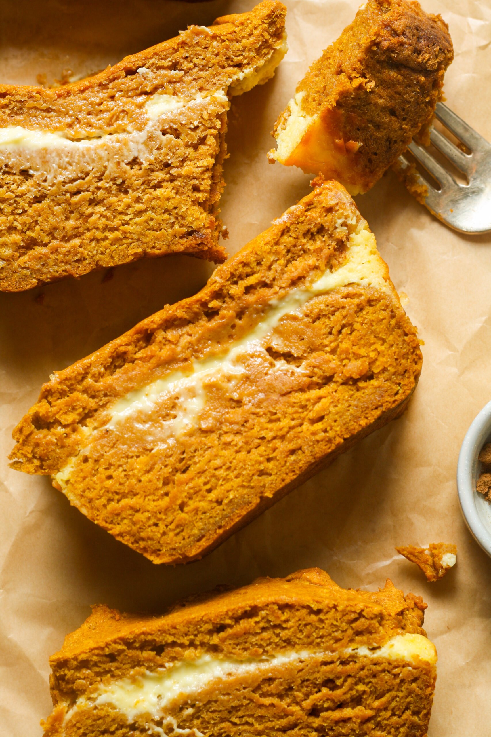 Pumpkin cream cheese bread.