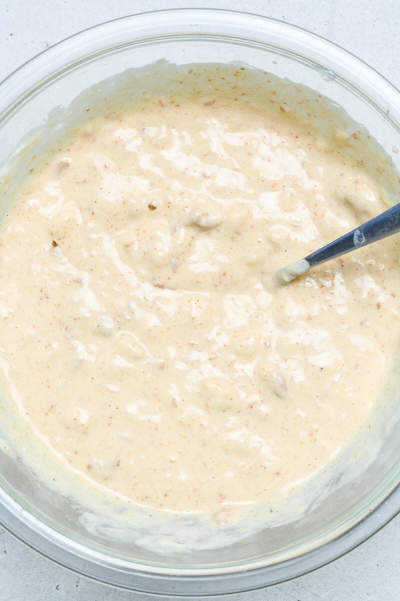Light batter in bowl.