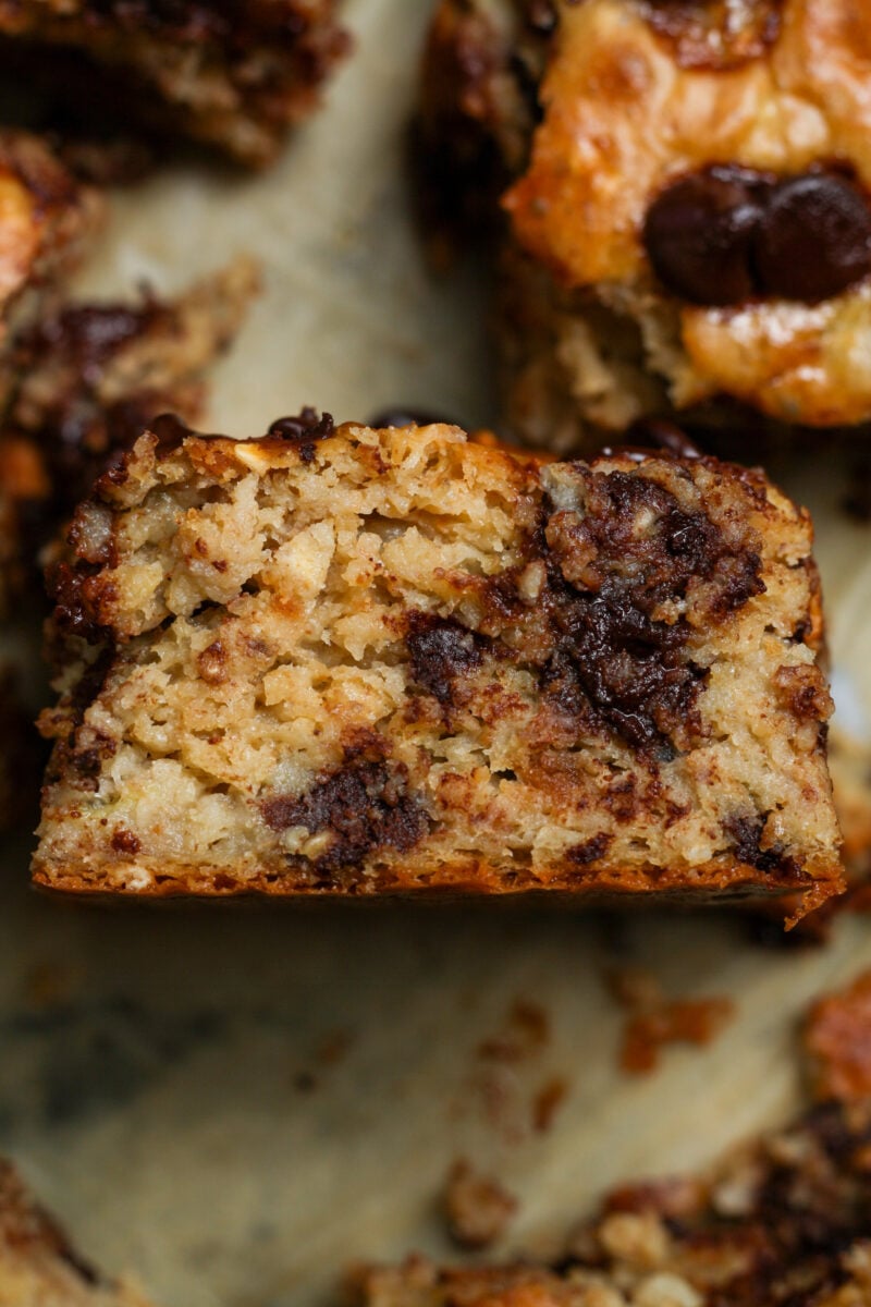 Close up of chocolate chip bars.