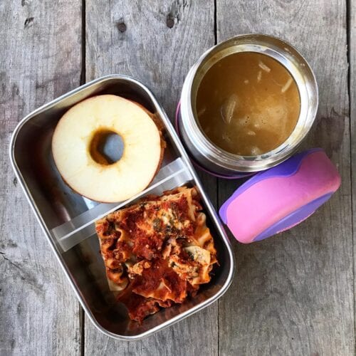 School Lunch lasagna and soup on 100 Days of Real Food