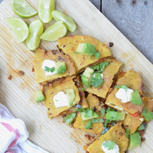 chorizo and poblano quesadillas on a plate