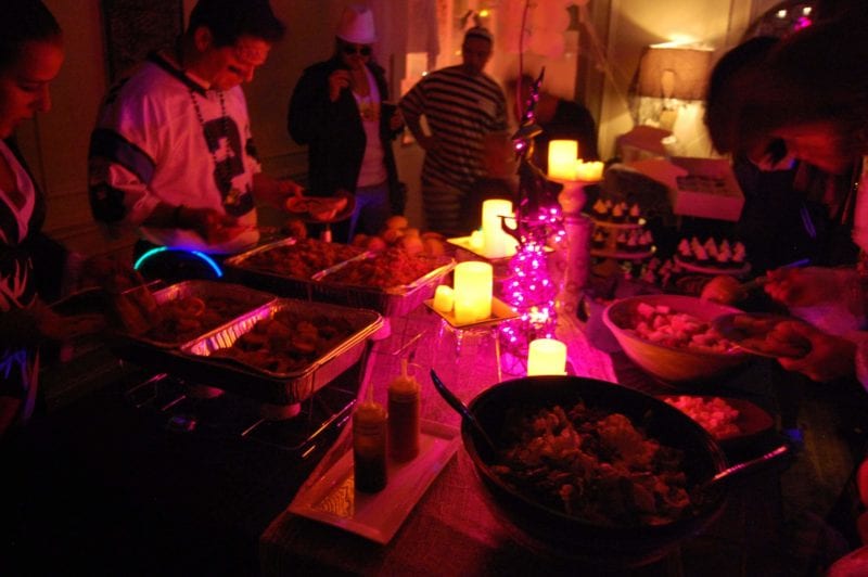 Table setting of food for guest at a Halloween party. 