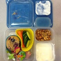 Lunch container with lid off showing lunch contents