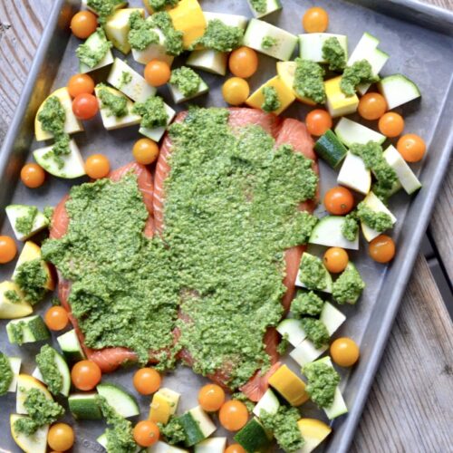 Pesto Salmon Sheet Pan Dinner
