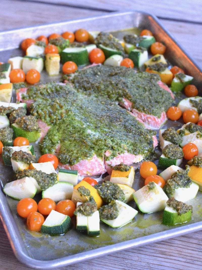 photo of Pesto Salmon Sheet Pan Dinner - dinners kids can make