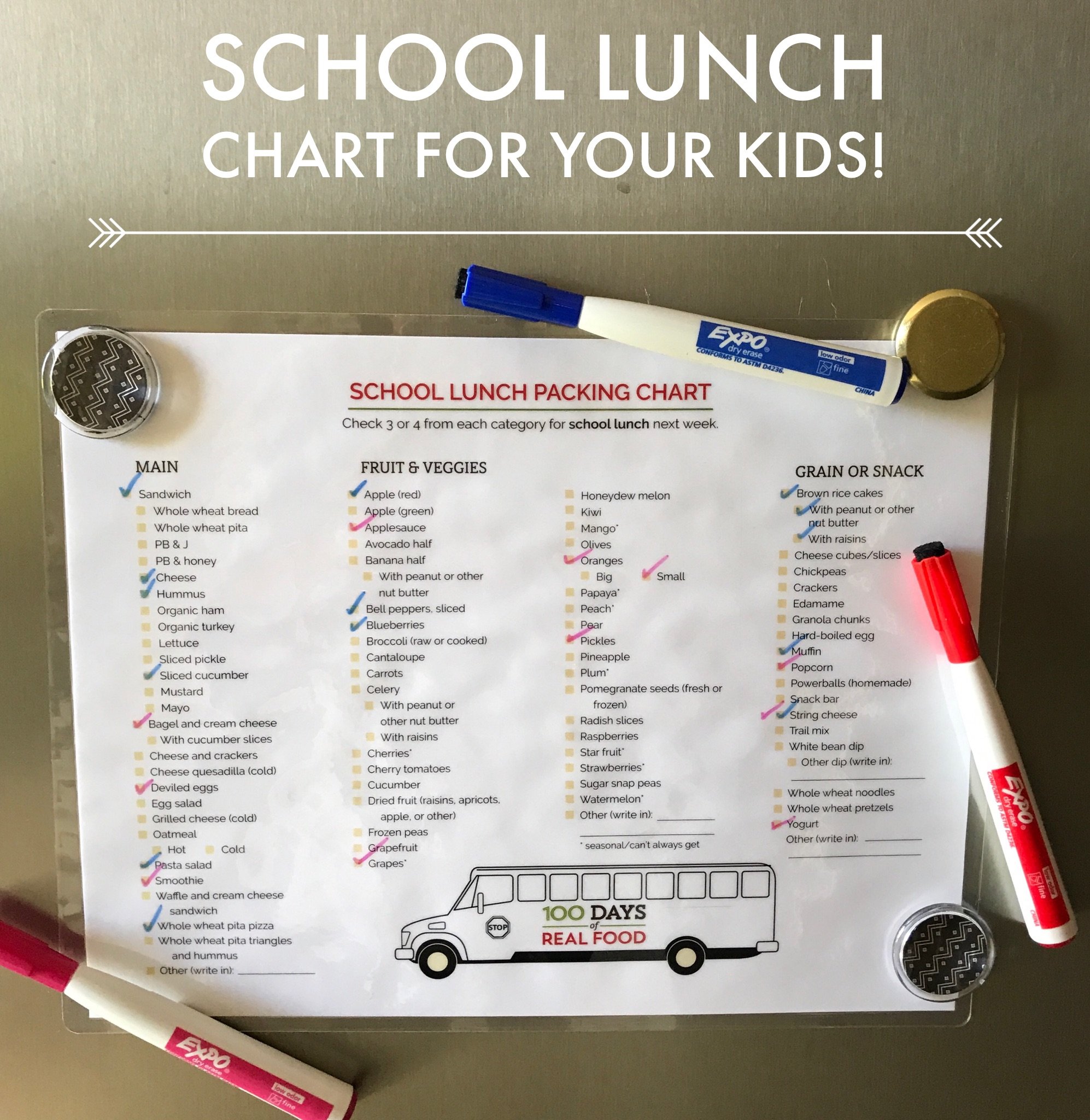 School Lunch Chart for Your Kids