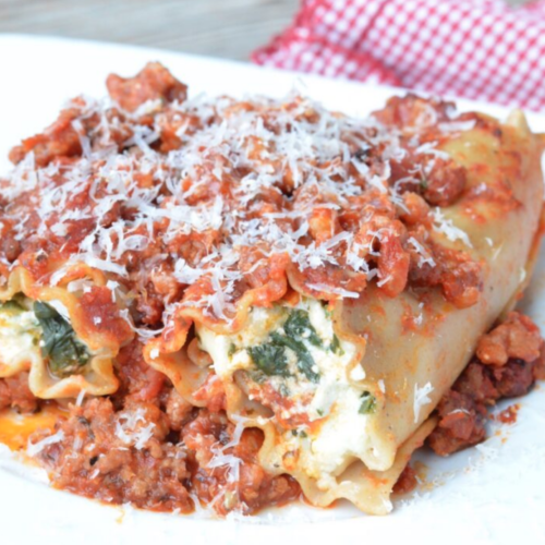 Stuffed Spinach & Sausage Pasta Rolls on 100 Days of Real Food