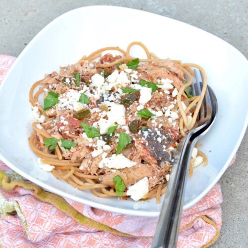 Slow Cooker Chicken and Chorizo Spanish Pasta on 100 Days of Real Food