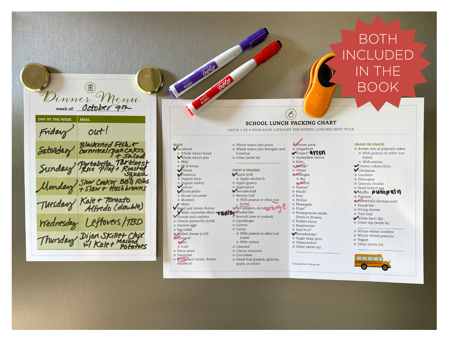 Laminated meal plans included in Meal Planner