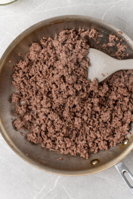 Brown ground beef.