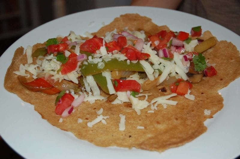 Veggies on a homemade tortilla. 