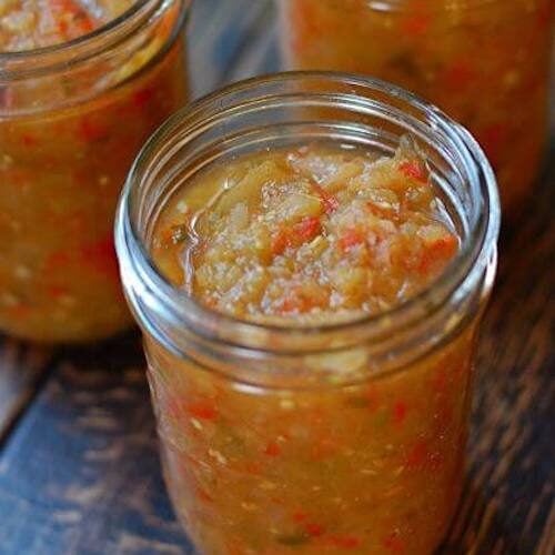 three jars of homemade relish
