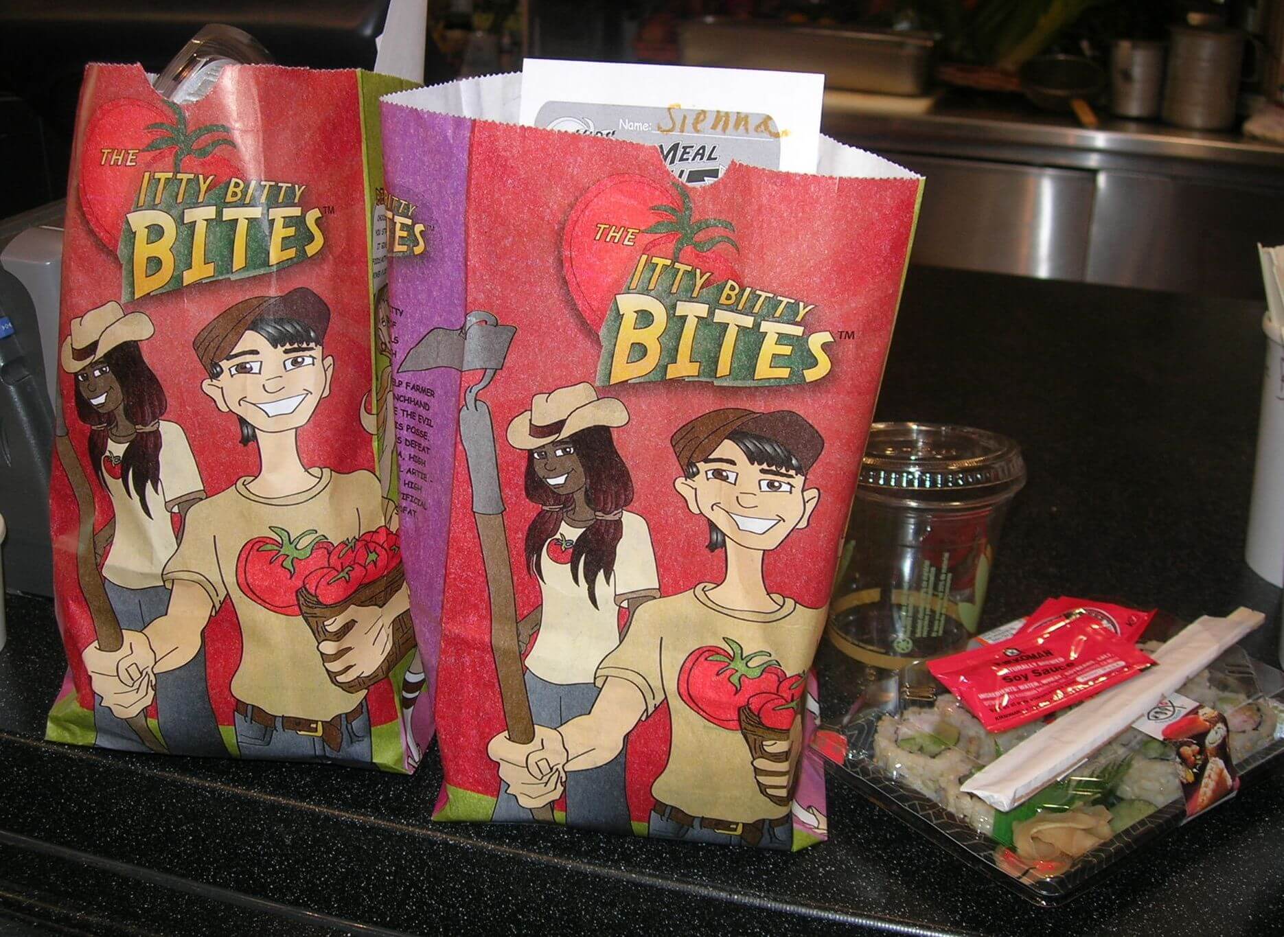Kids "Happy Meal" bags from Earthfare. 